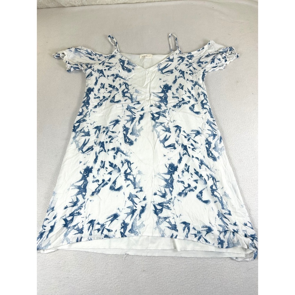 Millibon Cold Shoulder Top Women Medium White Blue Bird Print Boho Summer